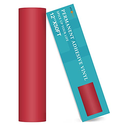 Image of HTVRONT Red Permanent Vinyl Roll - 12 inch x 50 FT Matte Red Adhesive Vinyl Roll for All Cutting Machine, Silhouette, Cameo Cutters, for Signs, Scrapbooking, Craft, Die Cutters