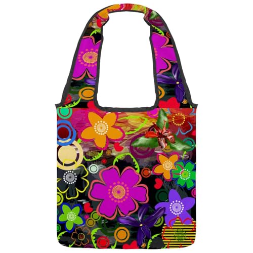 lcndlsoe Bolsa de lona para mujer, con fondo negro, para el trabajo, compras, gimnasio, Multicolor 8, 14.1x14.9in/36x38cm