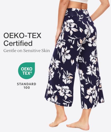 Image of GYS Bamboo Viscose Wide Leg Capri Pants for Women, Ultra-Soft Pajama Bottom | Lightweight Culottes Cropped Lounge Pants, Flowy Yoga Pants, High Waist PJ Bottoms, Knitted Ladies Gaucho Pants
