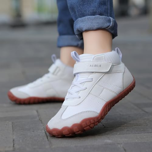 Image of KUBUA Kids High Top Barefoot Shoes Boys Girls Minimalist Zero Drop Sneakers | Wide Toe Box, Padded Collar for Ankle Support, Non-Slip, Hiking, Tennis, Walking, School, Wrestling, Gym, Little Kid, Big Kid
