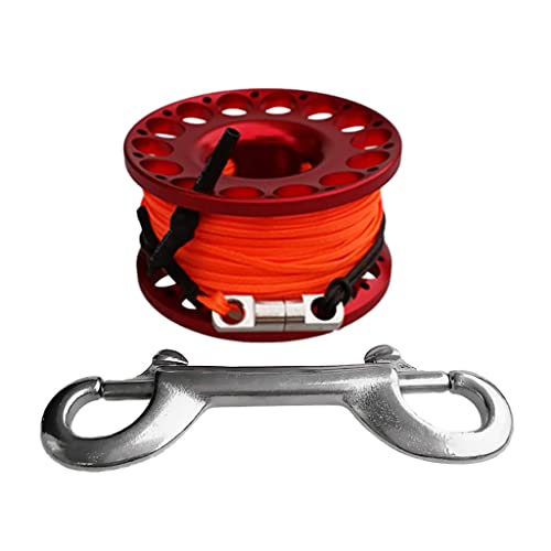 Jojomis Aluminum Alloy Diving Finger Reel Spool with 30m 98ft Line Bolt Snap, Stud Clamp Safety for Underwater Diving
