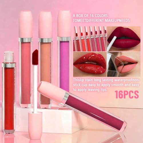 Image of evpct 16Pcs Matte Liquid Lipsticks, Mauve Plum Purple Marron Orange Wine Red Pink Lipsticks Set, Long Lasting Waterproof Lip Gloss Highly Pigmented Lipstick Makeup 24hr Original Smudge Proof labial