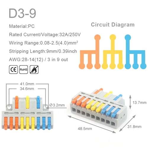 Connecteur de fil rapide 2/3 broches compact universel pour installation électrique domestique
