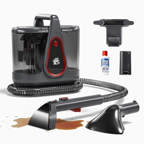 Image of WURESE Portable Carpet Cleaner Machine, 17KPa Powerful Upholstery & Spot Cleaner for Pet Stains, Couches, Stairs & Car Seats - Handheld Deep Cleaner with Self‑Cleaning System & 2 Brushheads, FogGray