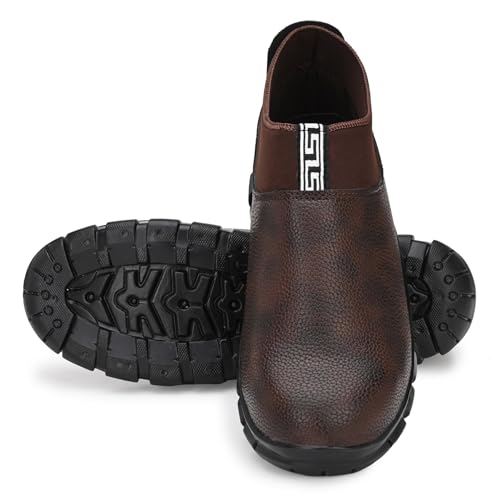 Image of Synthetic Leather Steel Toe Safety Shoe for Men, Brown, F1-30-Brown