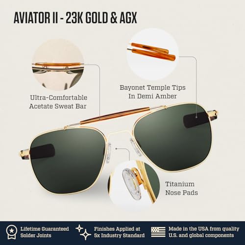 Image of Randolph Eyewear Aviator Sunglasses for Men & Women - Aviator II Non-Polarized & Polarized, 23k Gold UV Protection Sunglasses