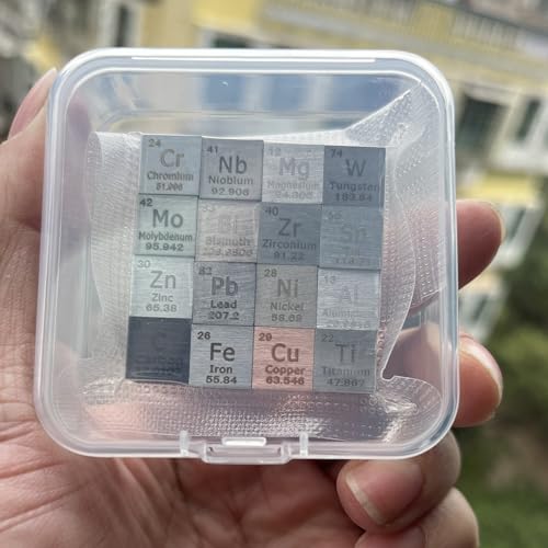 Image of 16 Pcs Element Cube Set 0.39 Inches(10mm),Density Cube Set for a Periodic Table of Elements Collection -Copper Iron Zinc Titanium Aluminum Bismuth Tungsten Chromium. 0.39 in Pure Tungsten Cube