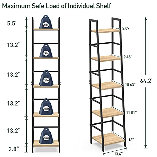 Springsun 5-Tier Ladder Shelf Bookcase, Living Room Rustic Standing Shelf Storage Organizer, Wood And Metal Shelf For Home And Office #TOP6