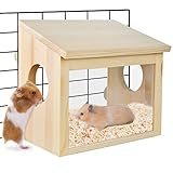 Vehomy Hamster Wood House Hideout with Acrylic Plate for Clear Observation Hamster Sand Bath Container Hamster Digging Box for Mice Gerbils Mouse