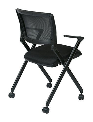 Office Star Fc Series 2-Pack Folding Nesting Chairs With Breathable Mesh And Padded Fabric Seat, Icon Black With Black Frame #TOP4