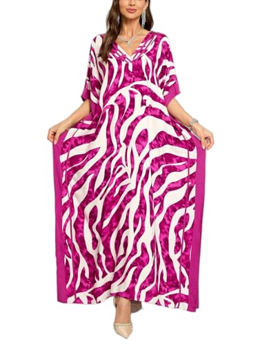 Image of KECVOT Kaftan Dresses for Women V-Neck Print Swimsuit Cover Up Plus Size Beach Caftan Lounge Dress