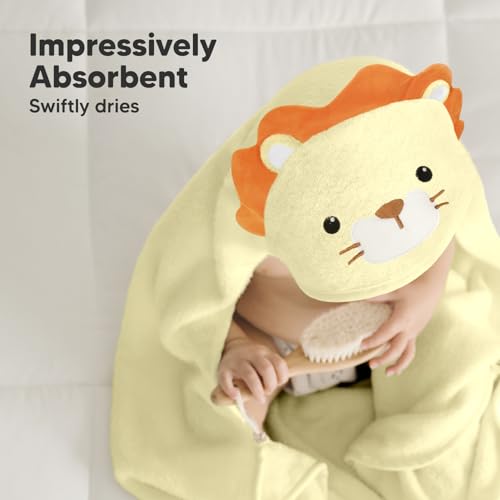 Image of KeaBabies Hooded Baby Towel for Newborn, Baby Bath Towels (Lion, 35x35) | Viscose Derived from Bamboo, Large Baby Towels with Hood, Boys, Girls, Toddler, Soft Absorbent Baby Bath Essentials