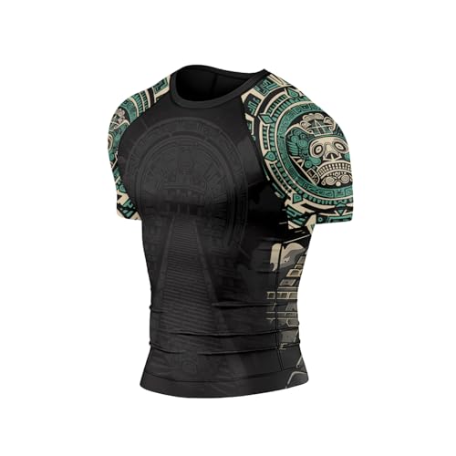 Aztec Men's Short Sleeve Rash Guard – MMA BJJ Jiu Jitsu Grappling Workout Performance Baselayer3