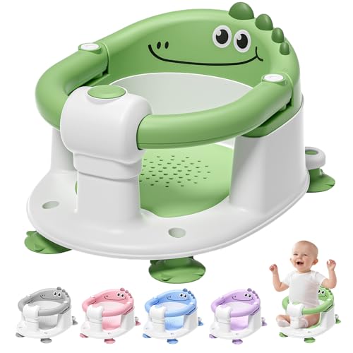 Image of TPN Baby Bath Seat for Babies 6 Months & Up, Non-Slip Toddler Bath Seat with 5 PCS Waterproof Emoji Stickers, Portable Infant Bath Seat for Baby(Green)