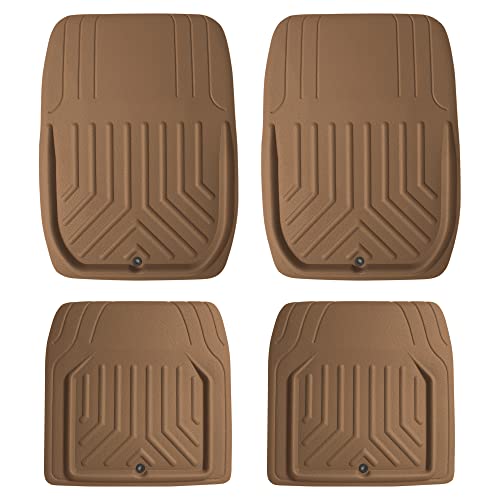 Image of FH Group Faux Leather Deep Dish Car Floor Mats, Universal Fit, Trim-to-Fit, Brown