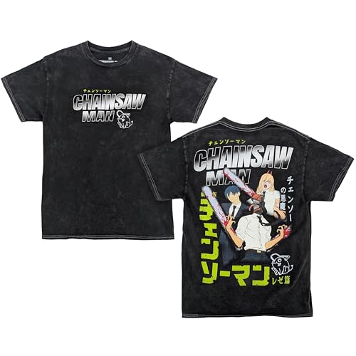 Ripple Junction Chainsaw Man Character Collage Mangazine Cover Men's Graphic T-Shirt Mineral Wash Black X-Large