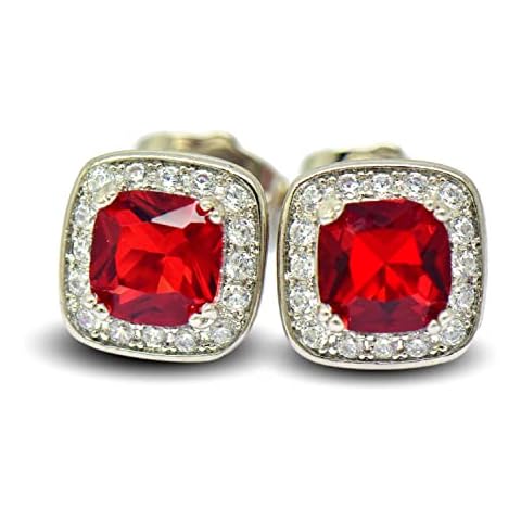 Blue Diamond Club - 9ct White Gold Princess Stud Earrings Multi Colour 10mm (Red) Cover