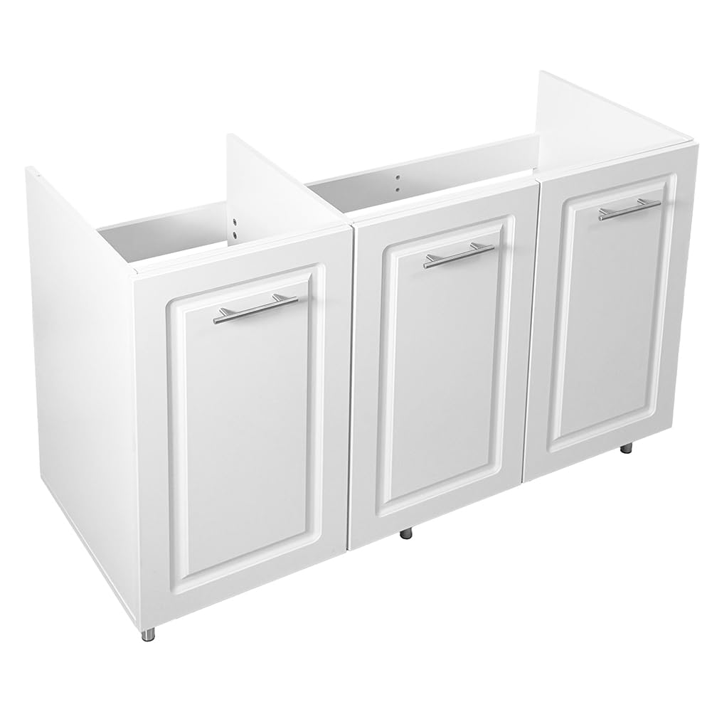 Shally Dogan Mobile Sottolavello Base per Cucina con Tre Ante Design Boiserie, Mobiletto Componibile con Struttura in Legno Robusta, Mobile Sotto Lavello, 120 x 50 x 85H cm (Bianco)