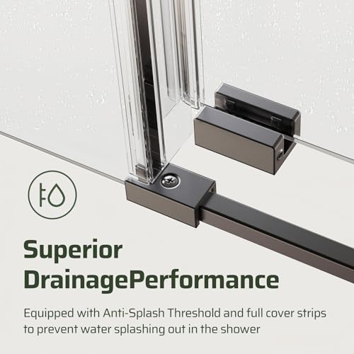 Image of 46-48 inch W x 76 inch H Frameless Sliding Shower Door, Bathroom Soft-Close Shower Glass Doors with 5 /16 inch (8mm) SGCC Tempered Glass and Stainless Steel Hardware, Reversible Installation, Matte Black