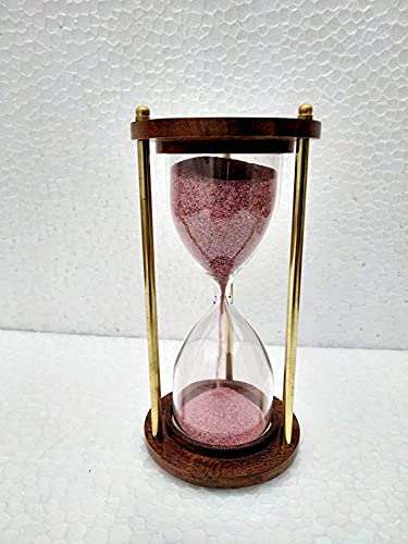 Image of Goblins Wooden and Brass 5 Minutes Sand Timer Hour Glass Clock Home Decor Ideal for Exercise, Tea Making, Study Table Decor, Antique Nautical Decor Theme (Height 6 Inches)