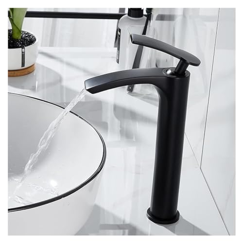Robinet de salle de bains cascade noir anti-éclaboussure à poignée unique
