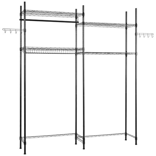 VEVOR Lagerregale für Waschmaschine & Trockner, 4-stufiges Wäscheständer-Gestell mit Kleiderstange und Haken, Zweireihige, verstellbare Waschmaschinenregale, für Lagerung und Organisation schwarz
