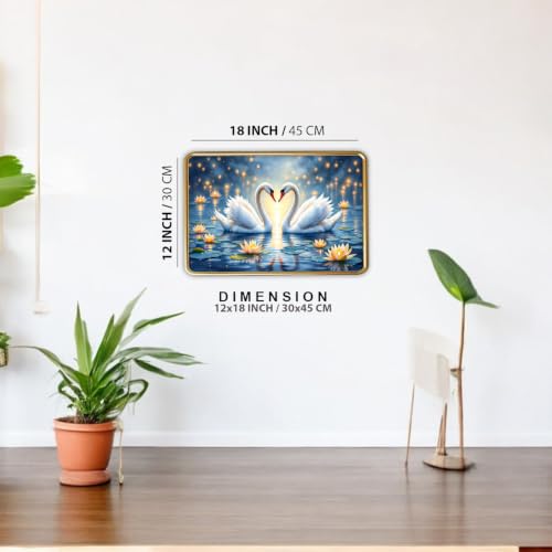 Image of Vastu Swan Pair Photo Frame, Gold, Slim, Sparkle Coated Lamination, 12x18 Inch, for Living Room and Office (Design 12, 30L x 45W cm)