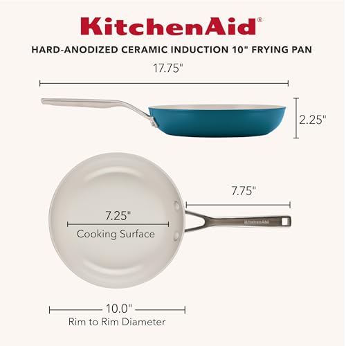 Image of KitchenAid Hard Anodized Ceramic Induction Nonstick Cookware Frying Pan /Skillet, Dishwasher Safe, 10 Inch Non Stick Fry Pan with Stainless Steel Handle - Agave Blue