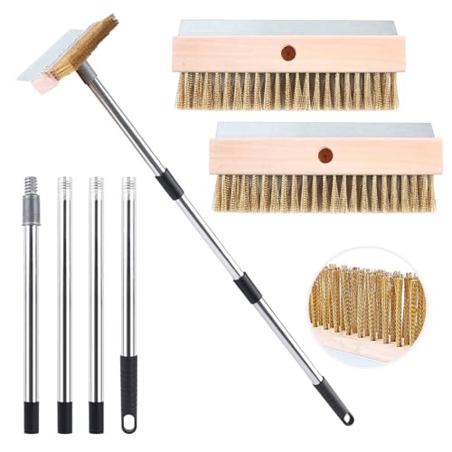 Cepillo para Horno De Pizza, 160cm Cepillo De Limpieza para Horno De Pizza con 2 Raspadores Cepillo para Parrilla Piedra De Pizza De Latón Accesorios para Barbacoas para Horno De Pizza