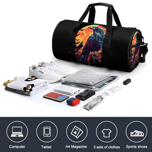 Watercolor Raven Moon Crow Gym Bag for Women Men Travel Duffle Bag Carry on Weekender Tote Bag Lightweight4