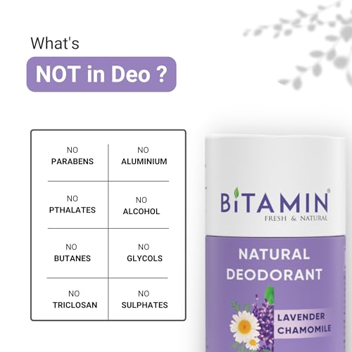 Image of Bitamin Natural Deodorant Underarm Roll On with 5% Vitamin C | Natural Deodorant for Men & Women | Made in India | No Aluminium, No Alcohol, No Parabens & No Triclosan | 8 Hour Odour Control | Lavender & Chamomile - 30g (Pack of 1)