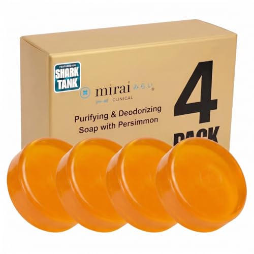 Mirai Clinical Persimmon Soap Bar for Body Odor (Pack of 4 100g Each) Eliminates Nonenal Aging Odor - Deodorizing and Purifying Japanese Natural Body Odor Soap - Gentle on All Skin Types