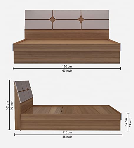 Image of COUCH CULTURE Kruger Queen Size Hydraulic Storage Bed | Engineered Wood - Leon Teak Finish | Ultra-Lightweight Structure | Cozy Cot for Bedroom | Dual Tone Premium Design Bed |1 Year Warranty