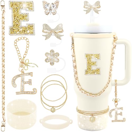 Hpebl 11PCS Gold for Stanley Cup Accessories with Flower Bow Charms（E）