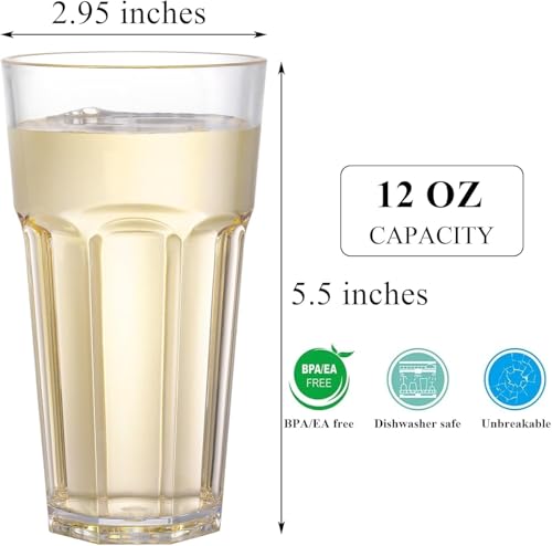 Tebery 6 Pack 350ml Stackable Plastic Tumbler Cups, 12oz Drinking Glasses Water Glasses, Reusable Acrylic Tumblers, Unbreakable Glasses for Adults Kids Party - Image 3