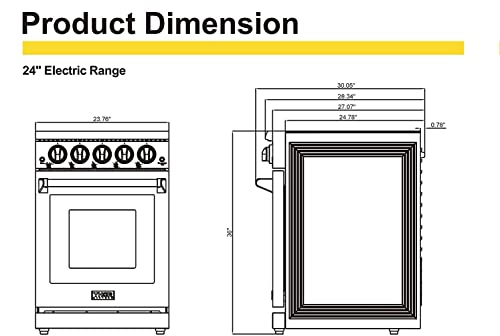 Thor Kitchen 24 In. Freestanding Electric Range Hre2401 With Convection Oven, 3.73 Cu. Ft. Capacity, 4 Heating Elements, Smooth Top, In Stainless Steel #TOP5