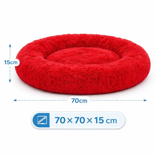 Image of ZEXSAZONE Summer Round Donut Pet Bed for Cats and Puppies Dogs, Cozy and Plush, Raised Bedside Support, Both Sides Use Like 2 in One, Washable Sizes for Small, Medium and Large Pets (Red Medium)
