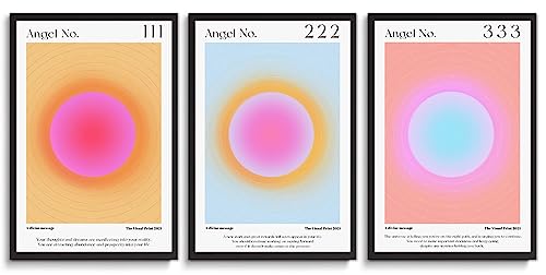 3Pcs Colorful Angel Number Wall Art Abstract Gradient Aura Aesthetic Poster Inspirational Quotes Positive Affirmations Canvas Pictures Prints Minimalist Y2K Wall Decor For Preppy Bedroom Decoration #TOP3