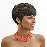 DOcute Short Wigs for Black Women Black Mixed Auburn Pixie Cut Wig Short Brown Pixie Wig for Black Women Synthetic Short Pixie Wigs Black Mixed Auburn Pixie Cut Wig for Old Lady Daily Use