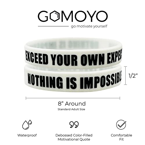 Image of Nothing is Impossible, Exceed Your Own Expectations Motivational Silicone Wristbands, Rubberband Bracelets for Fitness, Workouts, Exercise, Basketball, Lifting, Team Sports
