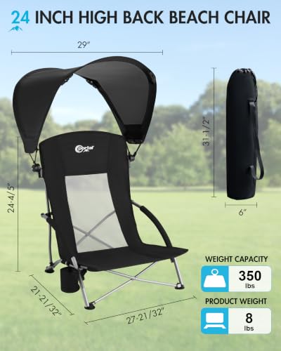 Portal Silla de Playa con Toldo, Capacidad de 350 Libras, Color Jet Black miniatura 2