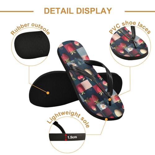Flip Flop Sandals Strawberry Checkered Print for Women Men Beach Outdoor XS3