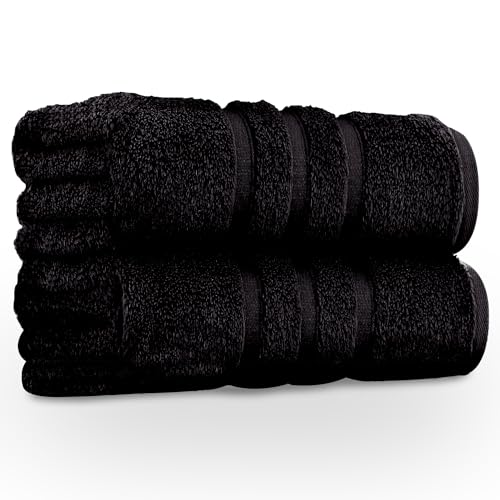 GC GAVENO CAVAILIA 550 GSM Hand Towels - Pack Of 2 - Egyptian Cotton Towel - Highly Absorbent & Quick Dry Bathroom Towels Sets - Washable Spa Saloon Gym Towel Black 50 x 80 Cm