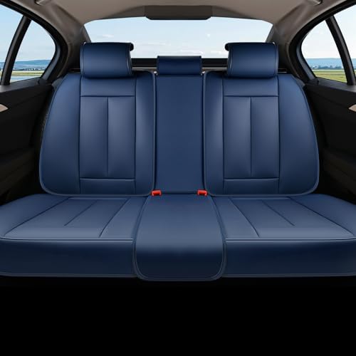 Image of Coverado Rear Seat Covers for Cars, Blue Back Seat Cover for Dogs, Faux Leather Car Seat Covers Backseat, Car Seat Cushion, 3-Pieces Waterproof Universal Seat Covers for Cars Fit for Most Sedans SUV