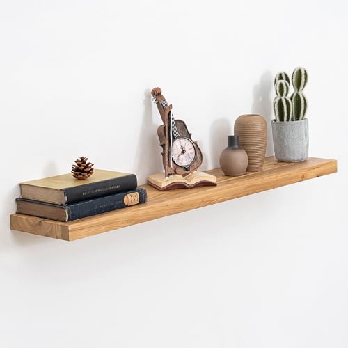 Image of Acovy Extra Deep 40 inch Long Rustic Solid Wood Floating Shelves for Wall, Wall Shelves with Invisible Bracket for Living Room Bathroom Bedroom Kitchen, Set of 1, Natural