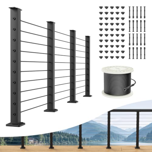 BLIKA 12FT-16FT Complete Set 36" Cable Railing Post Kit, T316 Steel Cable
