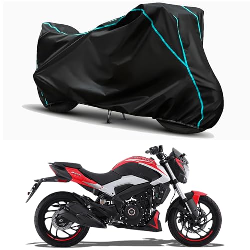 Image of Waterproof Bike Body Cover Compatible for | Bajaj Dominar 250 | Taffeta Fabric, Sky Piping Design, Bottom Elastic Fit | Dustproof, Sun UV & Rain Protection for All Weather.