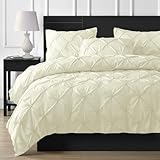 DXHOME Plissee Bettwäsche 135x200 4teilig Beige Pinch Pintuck Plisseefalten Geometrische Quetschfalte Weiche Mikrofaser Wende Bettwäsche Bettbezüge mit Reißverschluss und 2 Kissenbezügen 80×80 cm