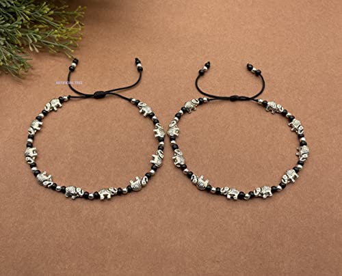 German Silver Elephant Charms Anklets for Nazar Battu (AT ANK 063)