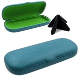 Hard Eyeglass & Reading Glasses Case with Microfiber Cleaning Cloth | Protects Small Sized Frames| Trendy Smooth Teal FinishTeal | S5 Teal